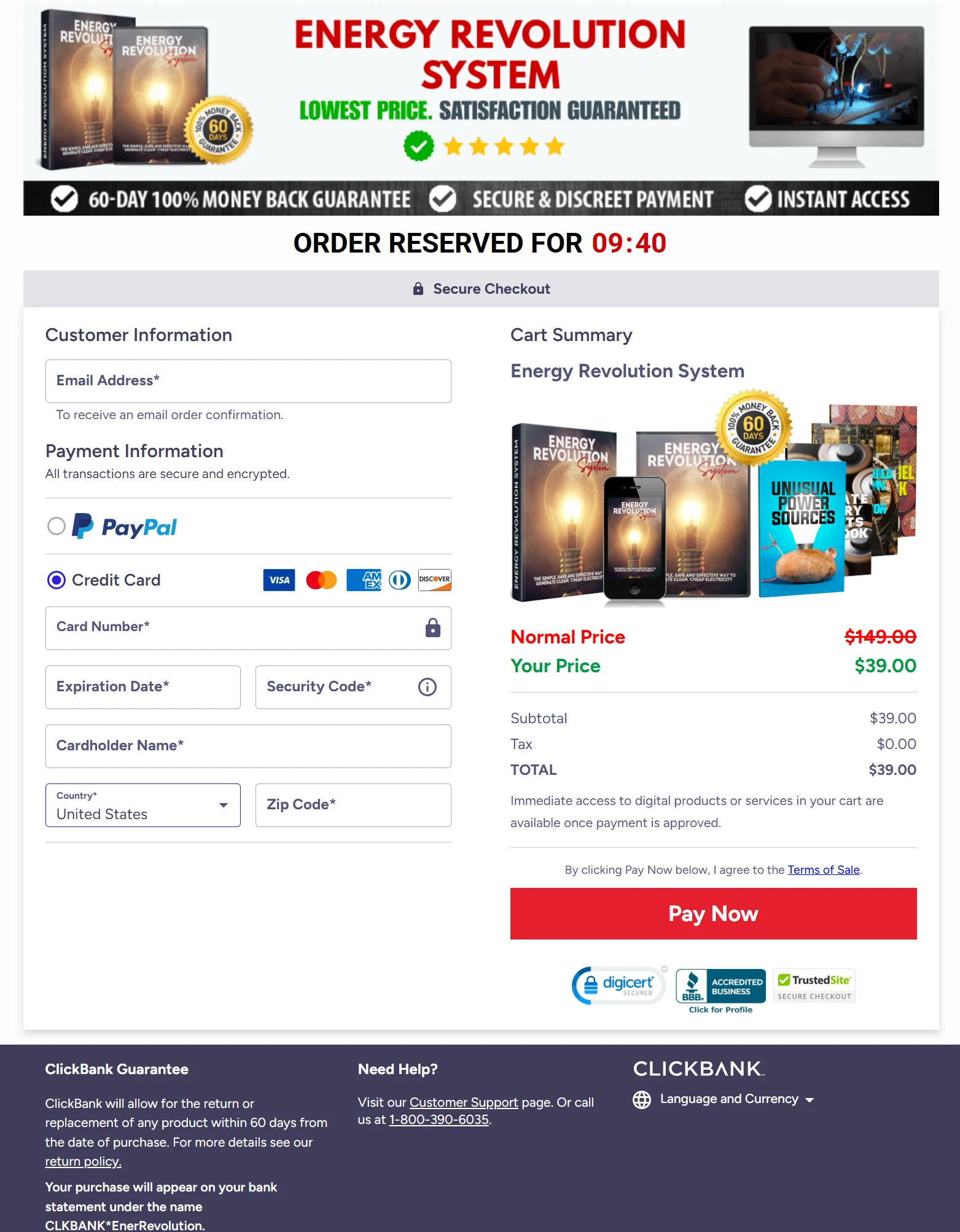 The Energy Revolution System Checkout Page